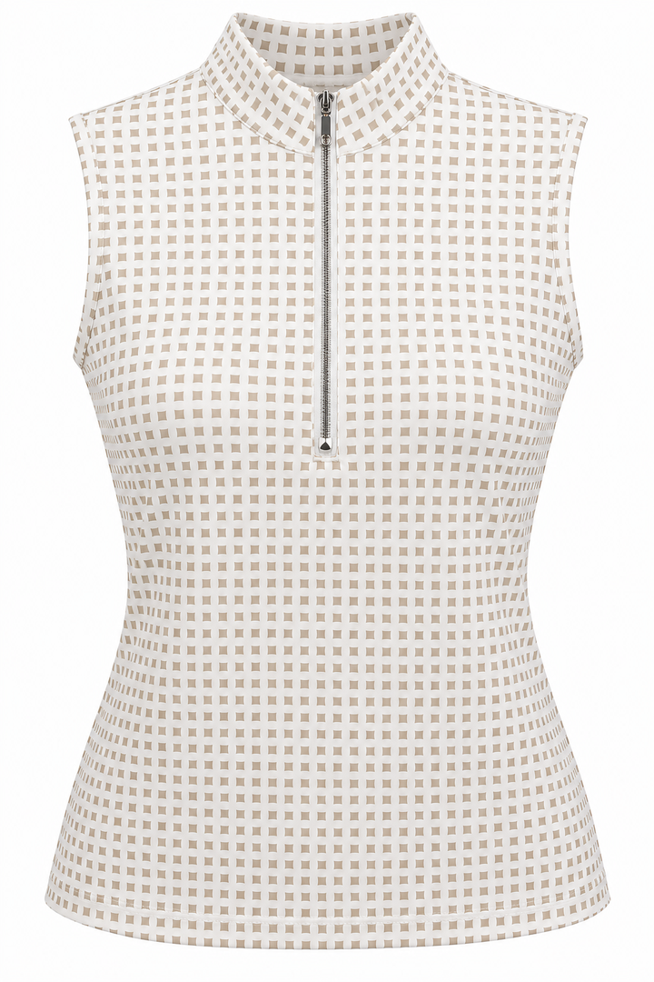 GGblue Womens Elina Pattern Print Sleeveless Polo - White/Beige