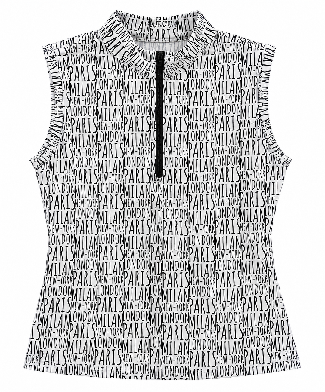 GGBlue Womens Sleeveless Tess Travel Zip Mock - Black/White