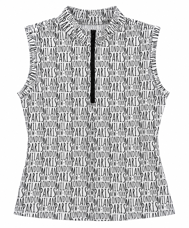 GGBlue Womens Sleeveless Tess Travel Zip Mock - Black/White