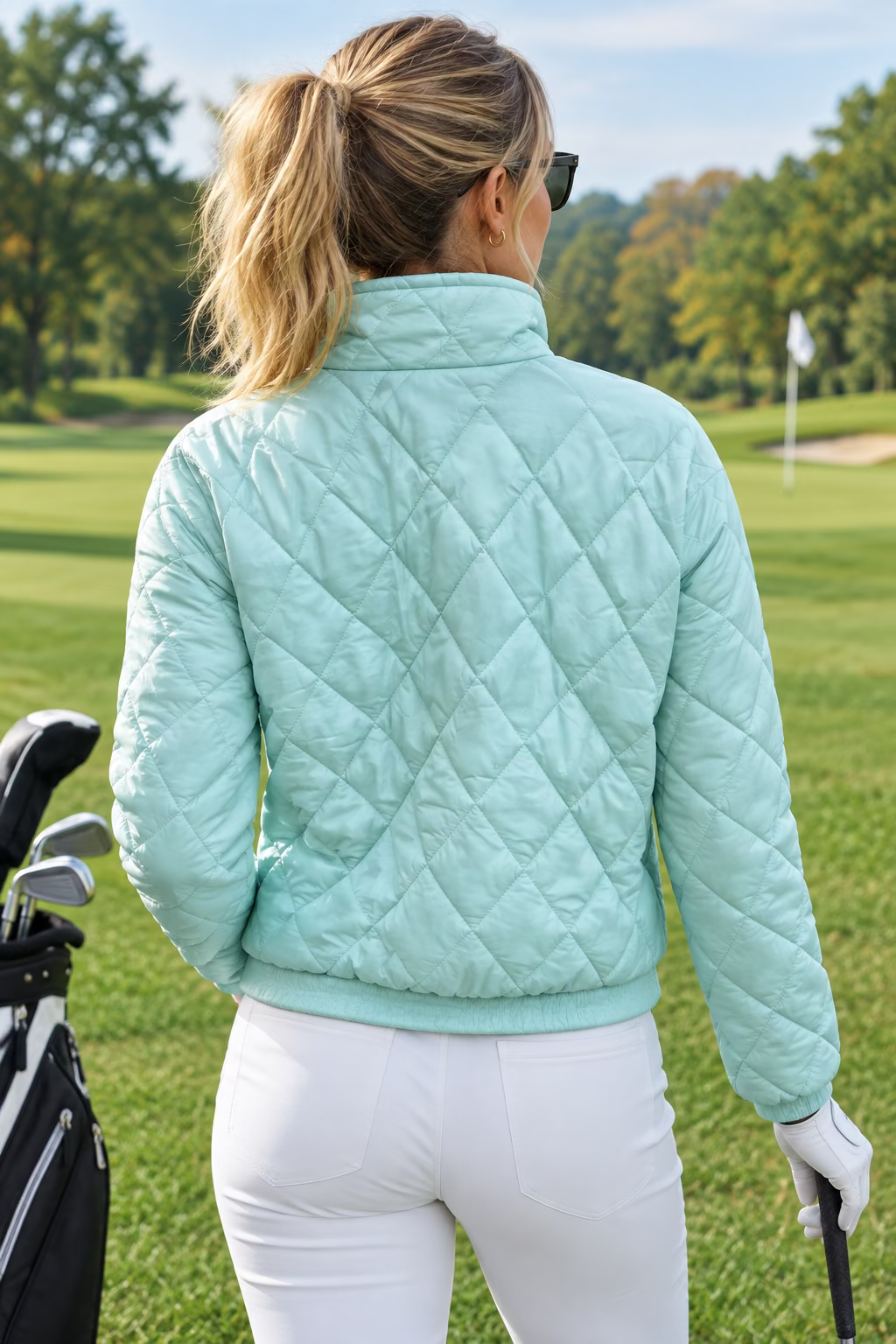 Amy Sport Womens Danni Quilted Bomber Jacket - Mint Mirage