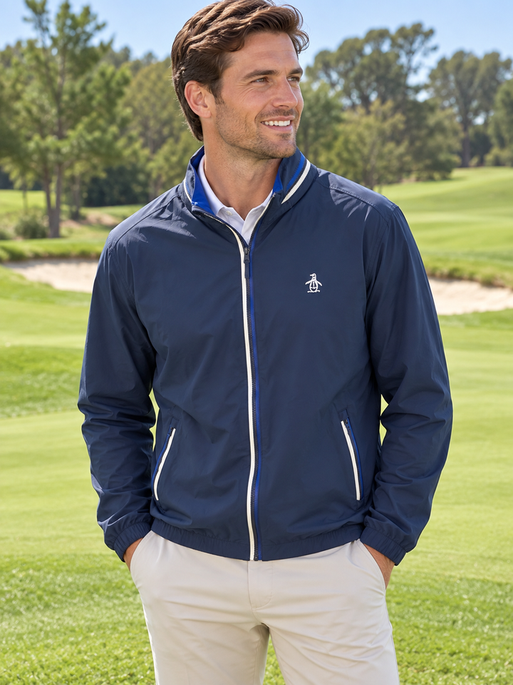 Penguin Mens Long Sleeve Zip Jacket- Black Iris