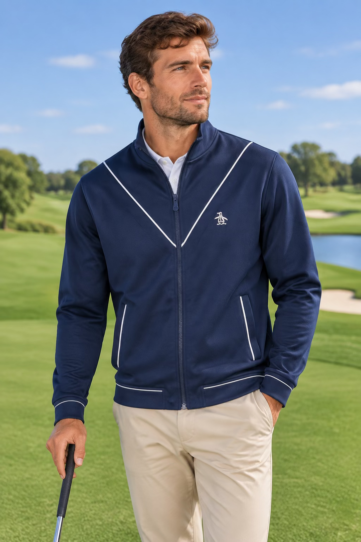 Penguin Mens Long Sleeve Zip Jacket - Black Iris