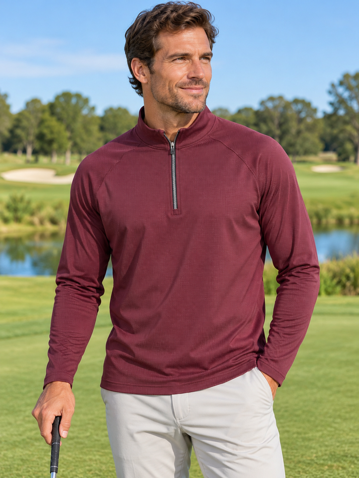 Dunning Mens Long Sleeve Pattern Zip Mock - Dark Cabernet