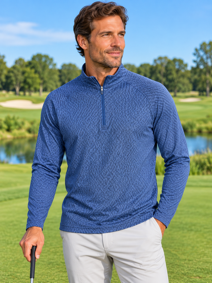 Dunning Mens Long Sleeve Pattern Zip Mock - Montecarlo Blue