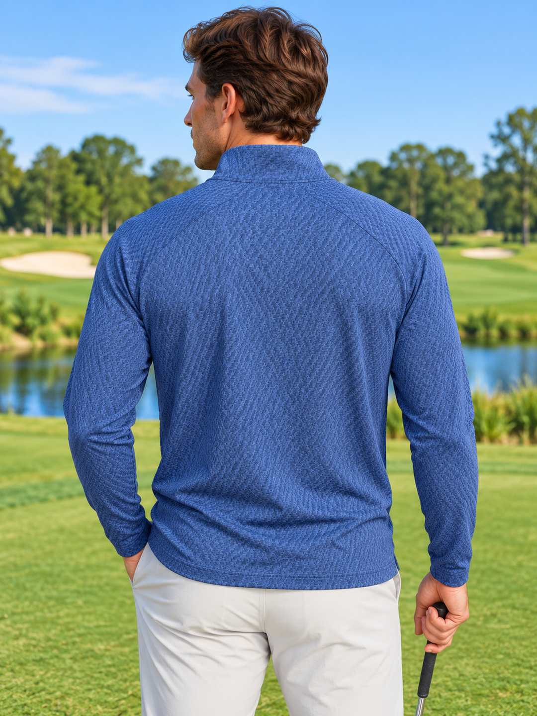 Dunning Mens Long Sleeve Pattern Zip Mock - Montecarlo Blue