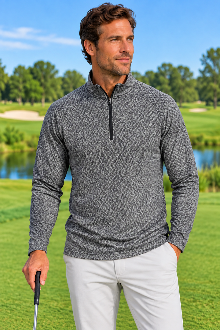Dunning Mens Long Sleeve Pattern Zip Mock - Black/Grey