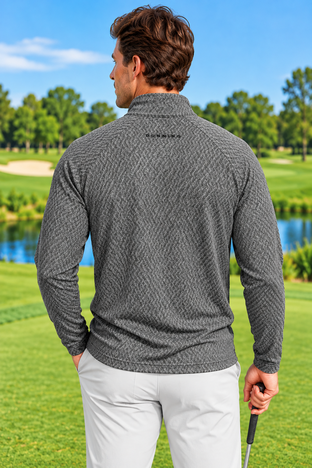 Dunning Mens Long Sleeve Pattern Zip Mock - Black/Grey