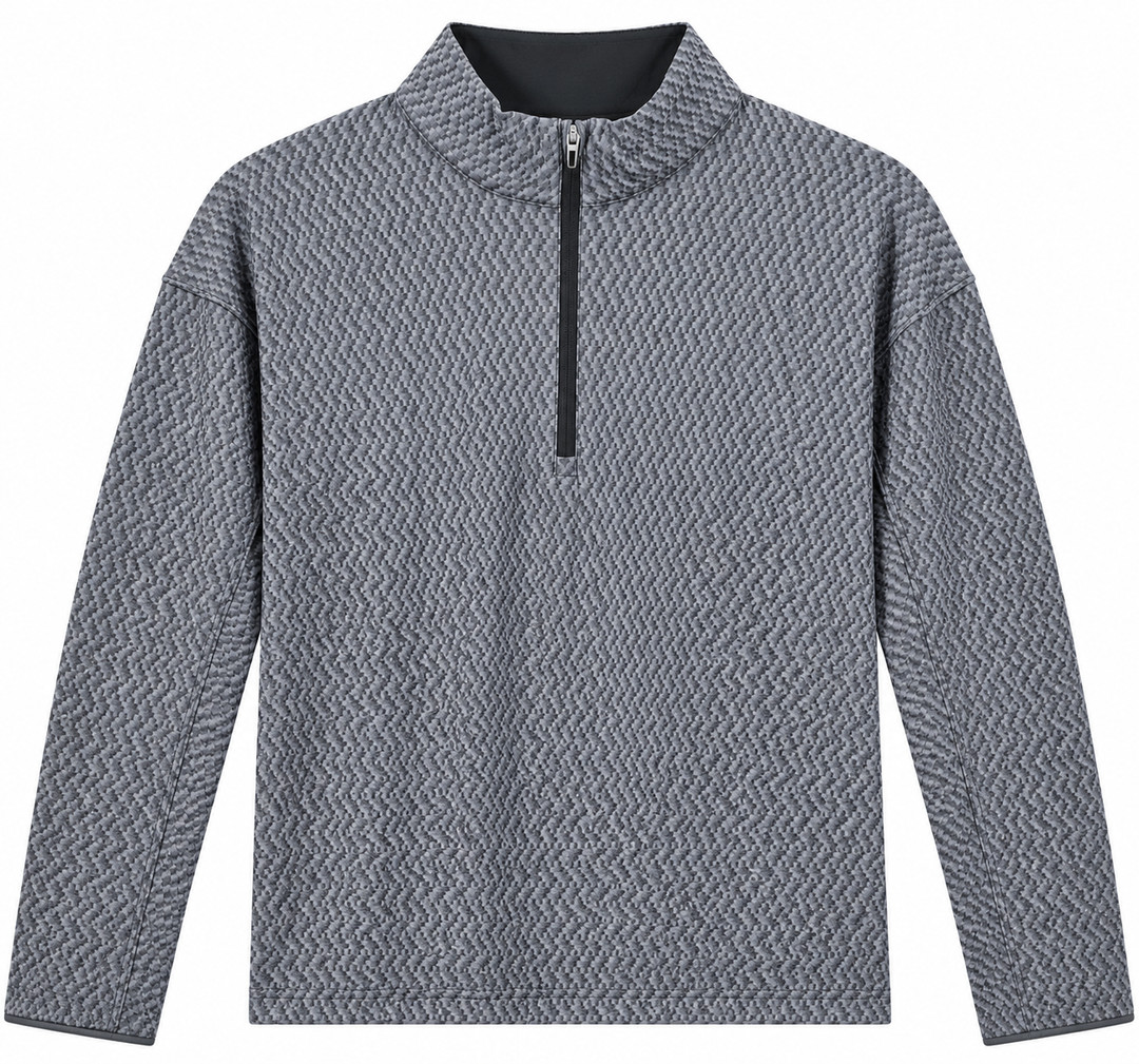 Dunning Mens Long Sleeve Pattern Zip Mock - Black/Grey