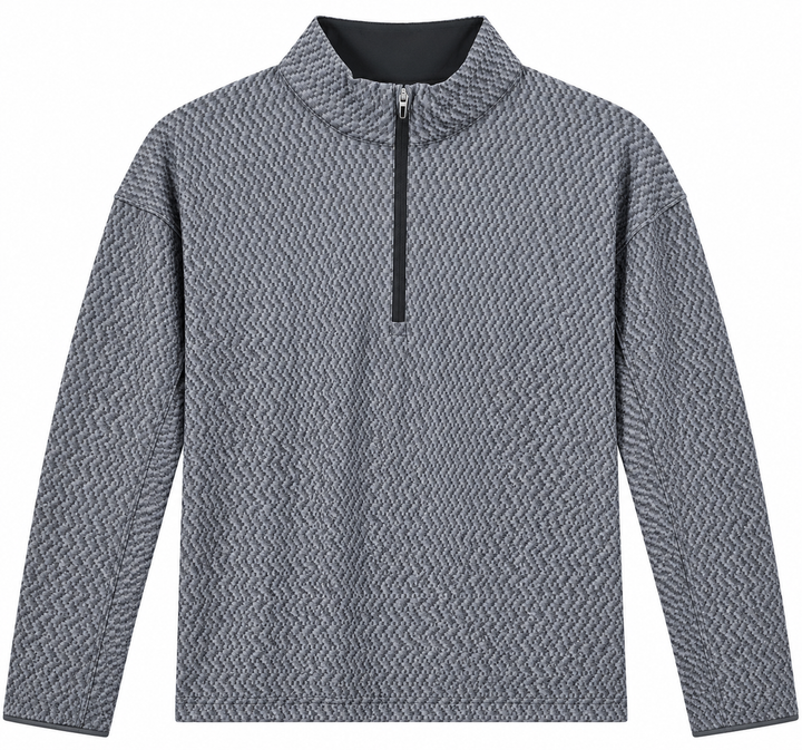 Dunning Mens Long Sleeve Pattern Zip Mock - Black/Grey