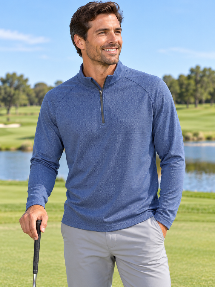 Dunning Mens Long Sleeve Pattern Print Zip Mock - Montecarlo Blue