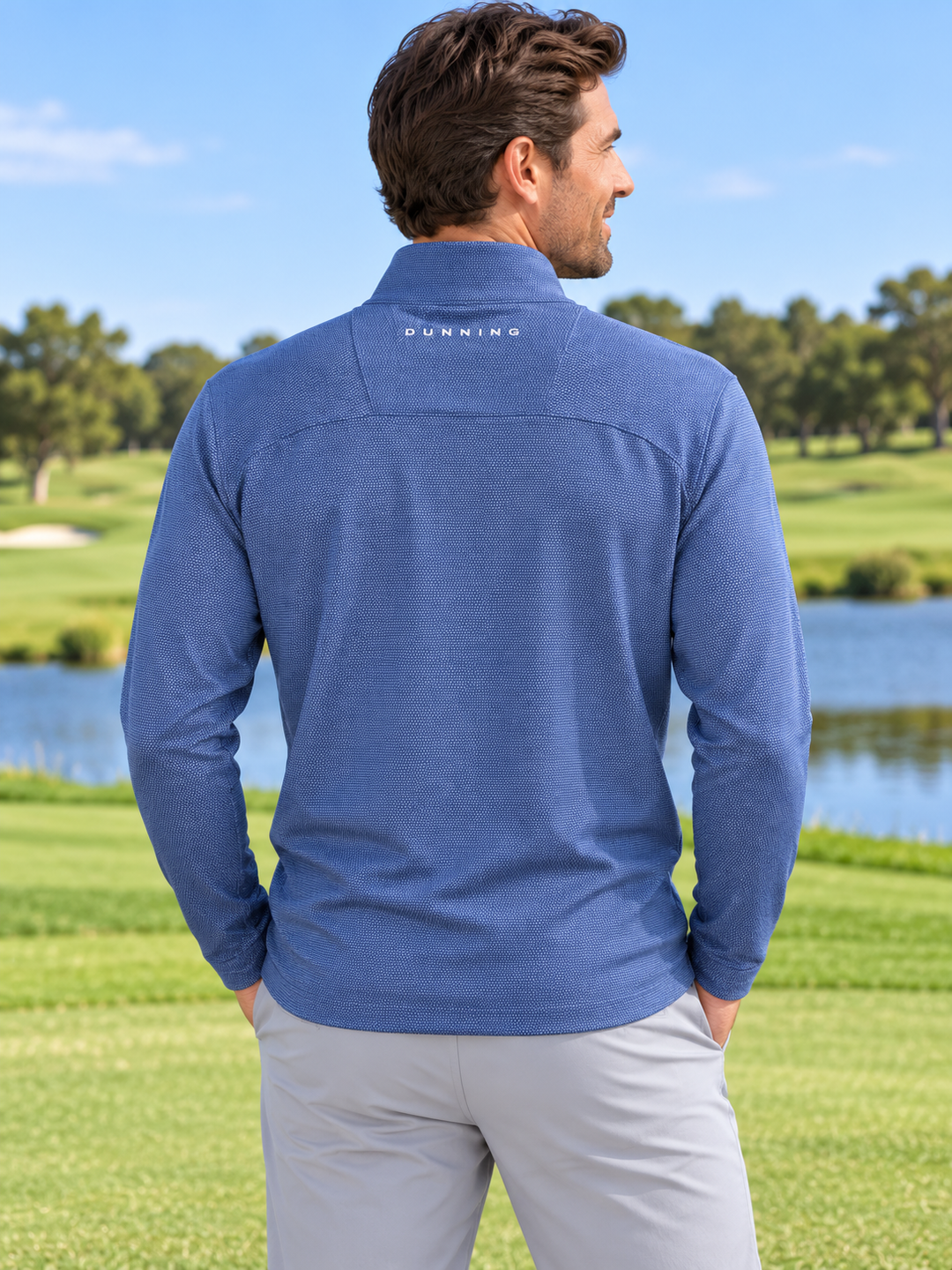 Dunning Mens Long Sleeve Pattern Print Zip Mock - Montecarlo Blue