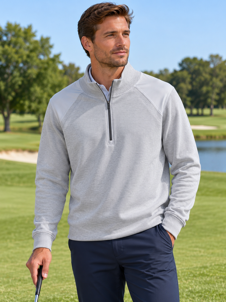 Dunning Mens Long Sleeve Player Wind Sweater Zip Mock - Light Grey