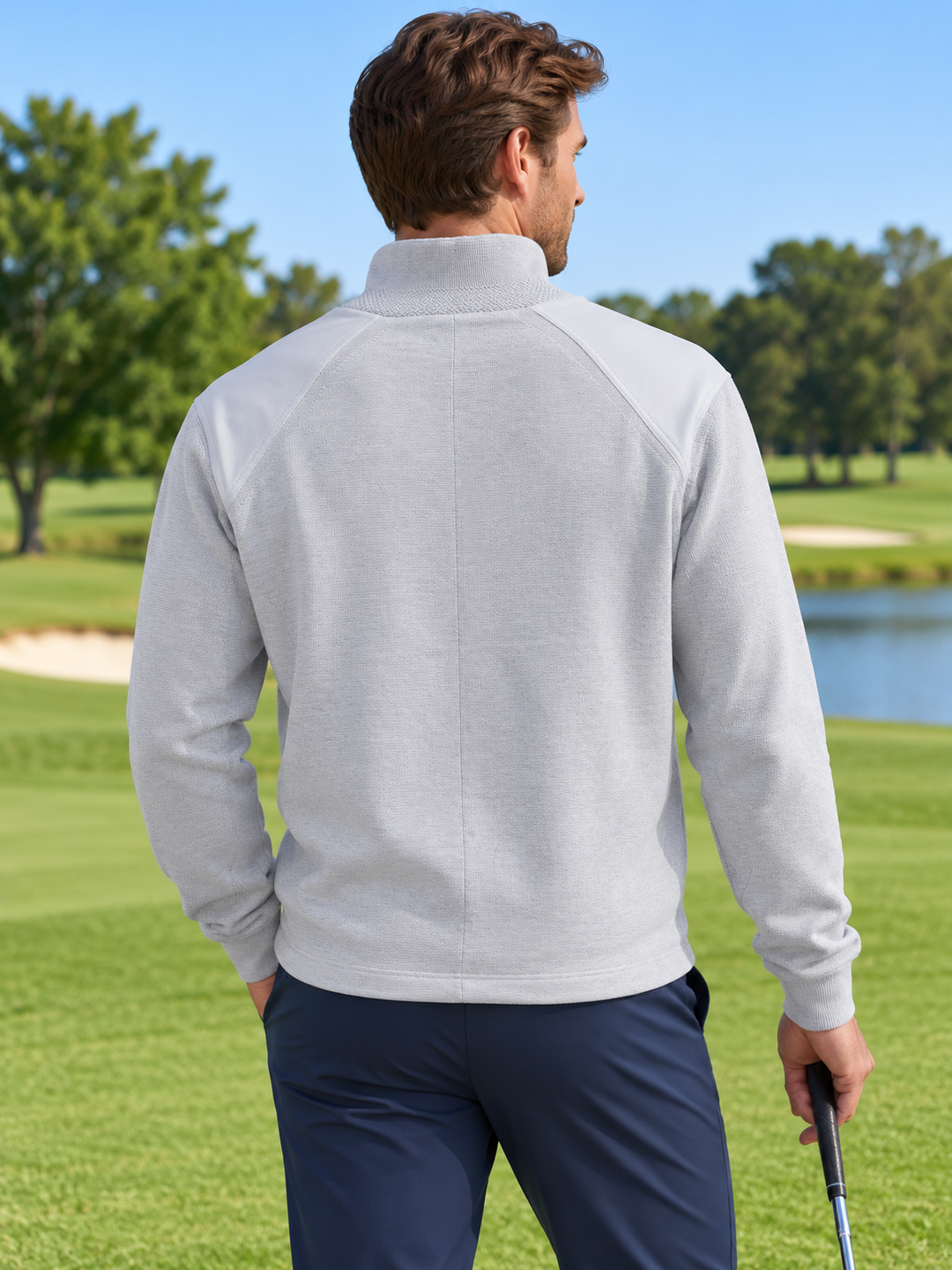Dunning Mens Long Sleeve Player Wind Sweater Zip Mock - Light Grey