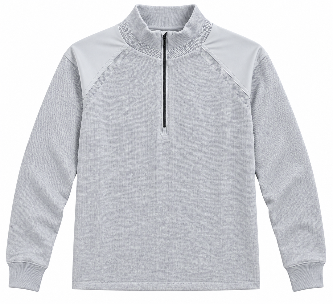 Dunning Mens Long Sleeve Player Wind Sweater Zip Mock - Light Grey