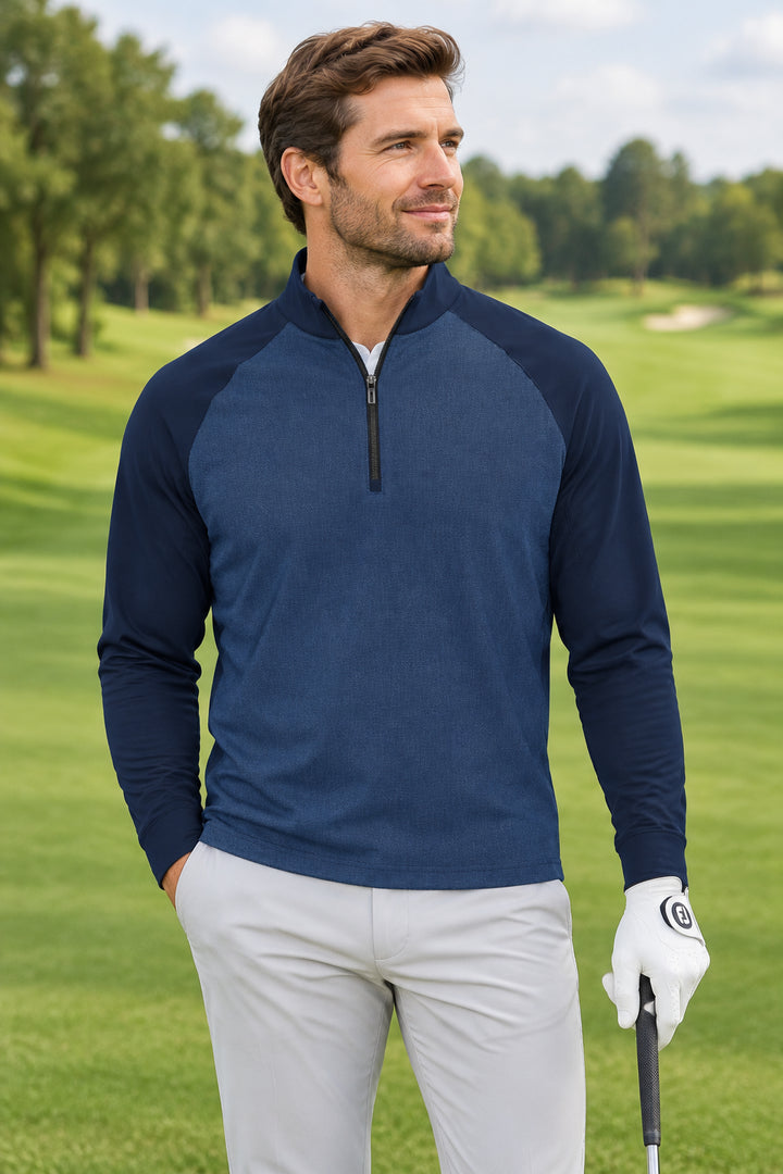 Dunning Mens Long Sleeve Glenberg Herringbone Zip Mock - Halo