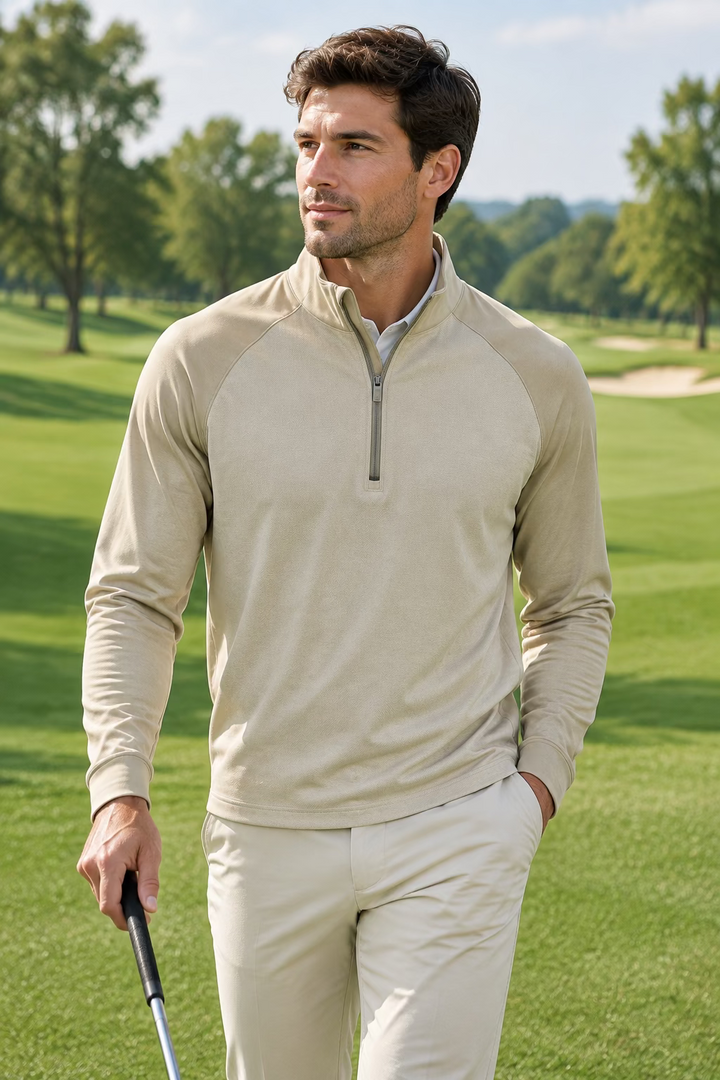 Dunning Mens Long Sleeve Glenberg Herringbone Zip Mock - Safari