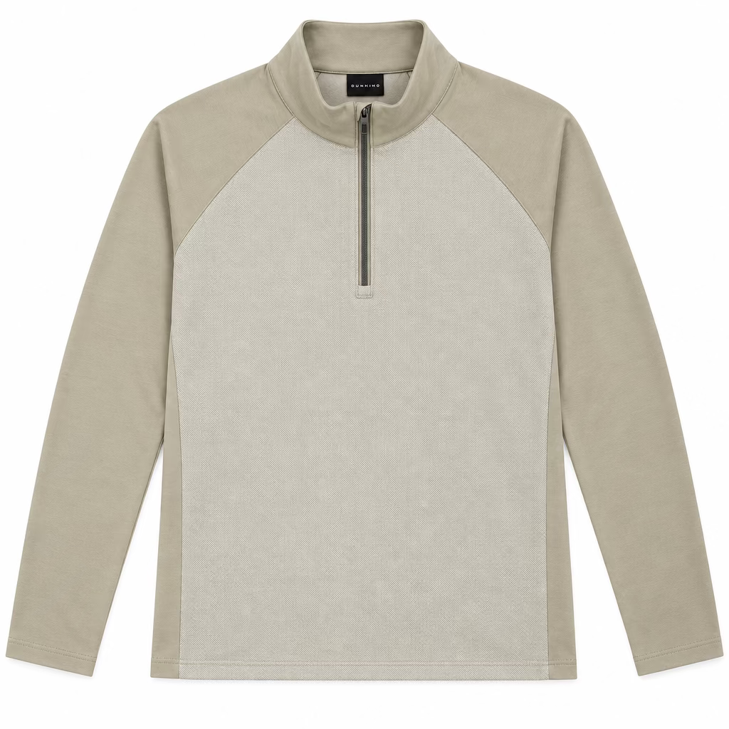 Dunning Mens Long Sleeve Glenberg Herringbone Zip Mock - Safari