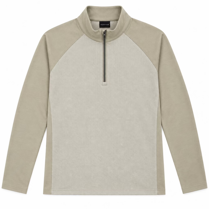 Dunning Mens Long Sleeve Glenberg Herringbone Zip Mock - Safari