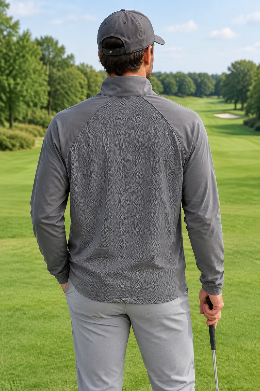 Dunning Mens Long Sleeve Glenberg Herringbone Zip Mock - Anchor