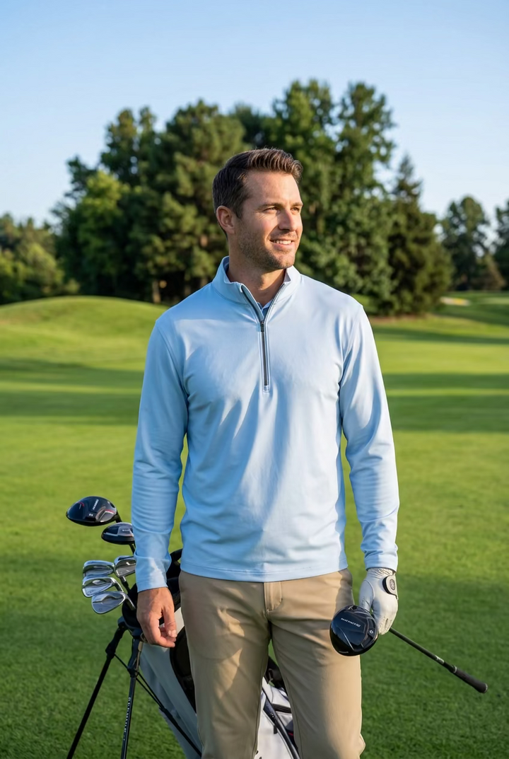 Dunning Mens Long Sleeve Zip Pullover - Cashmere Blue
