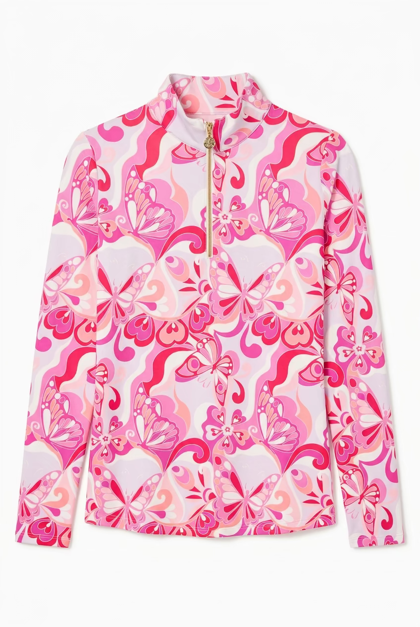 G-Lifestyle Womens Long Sleeve Zip Mock - Pink Papillon - Skorzie