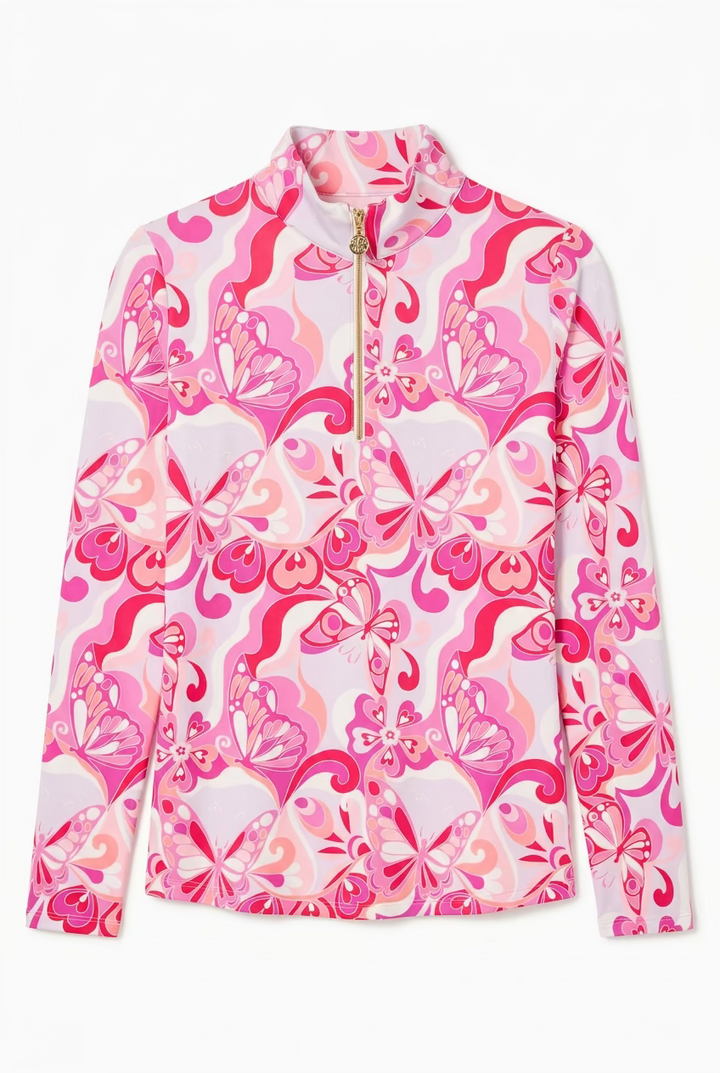 G-Lifestyle Womens Long Sleeve Zip Mock - Pink Papillon - Skorzie