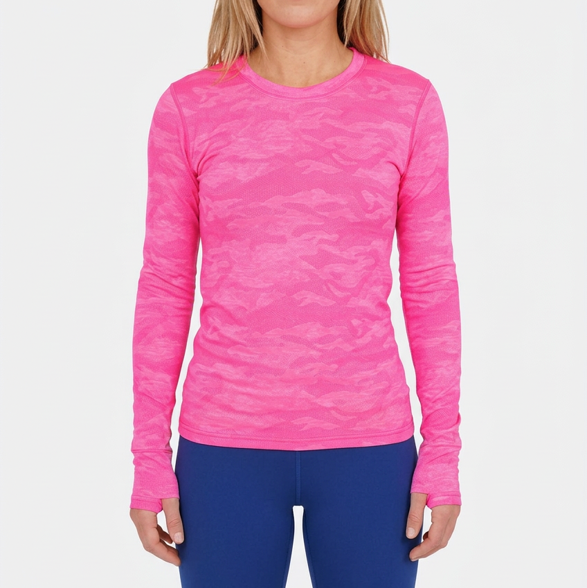 TJ Sport Womens Long Sleeve Camo Top - Bright Pink - FINAL SALE (FINAL SALE ITEM)
