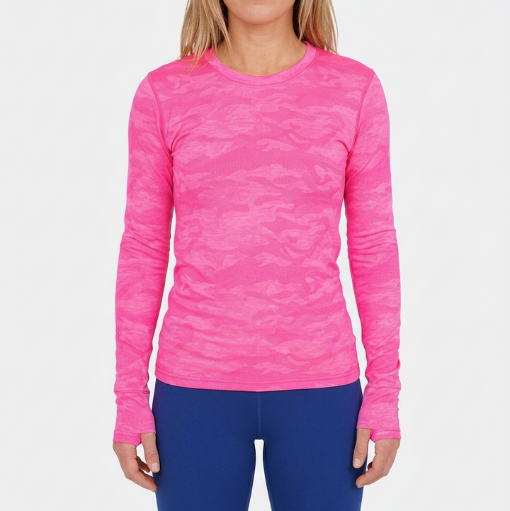 TJ Sport Womens Long Sleeve Camo Top - Bright Pink - FINAL SALE (FINAL SALE ITEM)