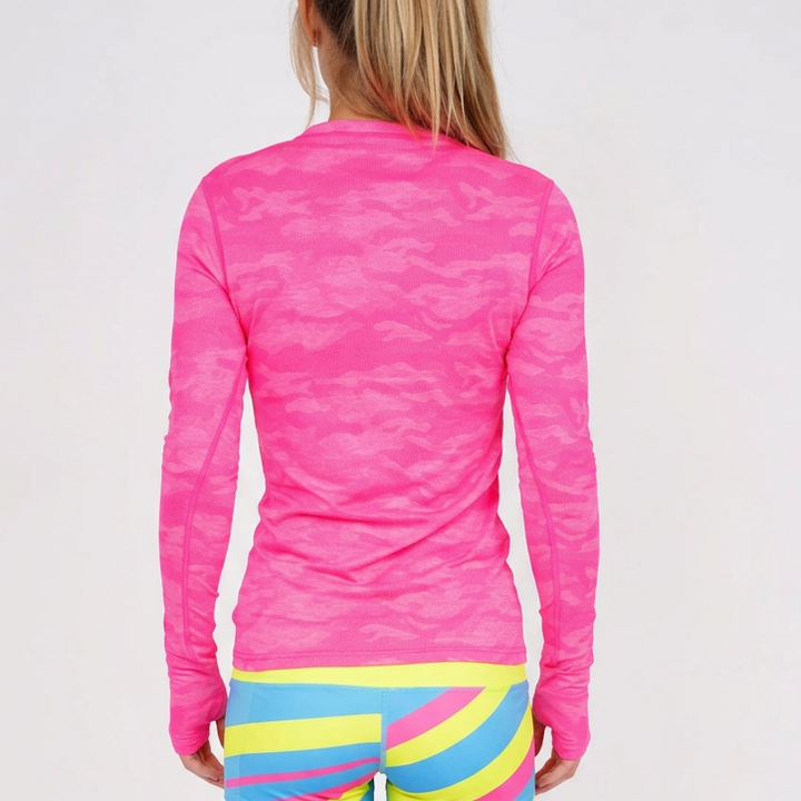 TJ Sport Womens Long Sleeve Camo Top - Bright Pink - FINAL SALE (FINAL SALE ITEM)