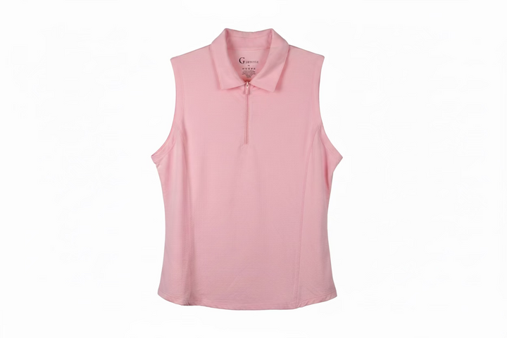 G-Lifestyle Women's Sleeveless Zip Polo - Light Pink Size XL