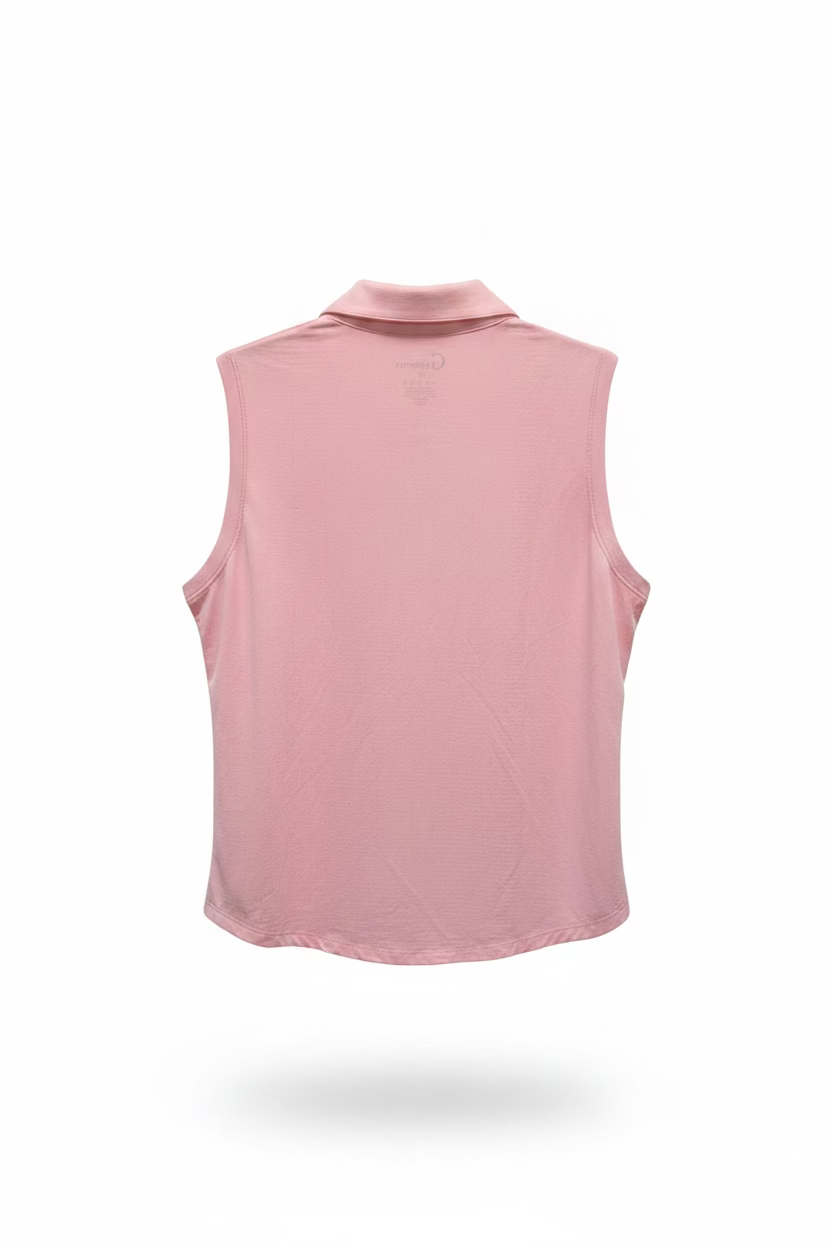 G-Lifestyle Women's Sleeveless Zip Polo - Light Pink Size XL