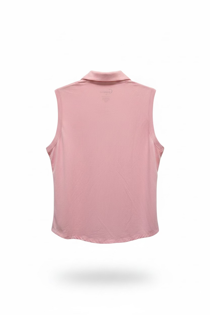 G-Lifestyle Women's Sleeveless Zip Polo - Light Pink Size XL