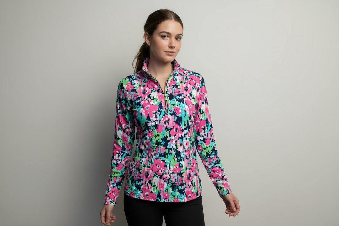 G-Lifestyle Quarter Zip Long Sleeve - Navy Bloom - Skorzie