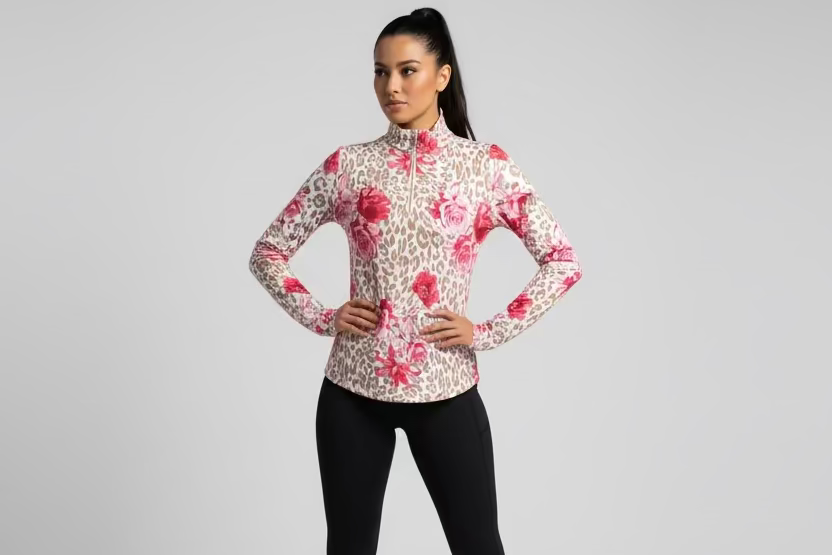 G-Lifestyle Quarter Zip Long Sleeve - Beige Leopard Floral - Skorzie