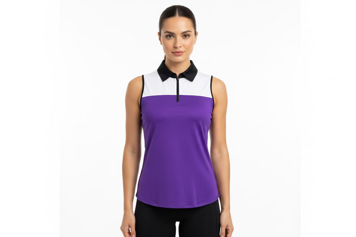 Belyn Key Panther Zip Sleeveless Polo (w/ logo) - Orchid/Chalk/Onyx - Skorzie