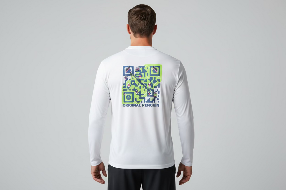 Penguin Original Pickleball QR Code Print Long Sleeve Shirt - Bright White - Skorzie