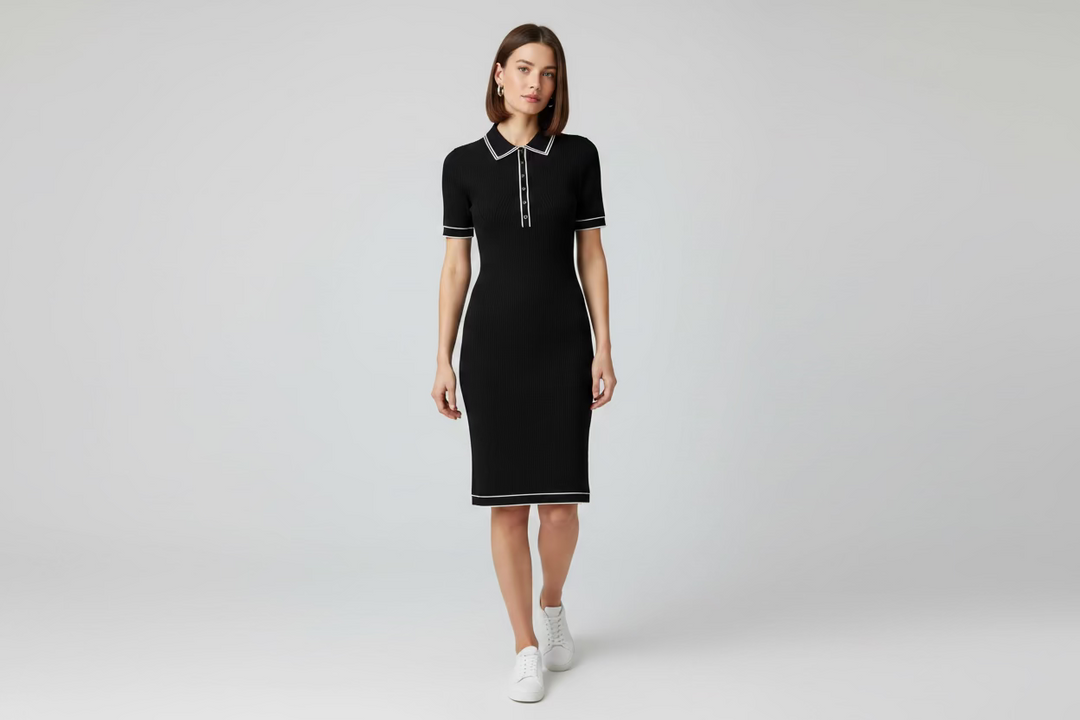 G/FORE Short Sleeve Button Polo Knit Dress - Onyx - Skorzie