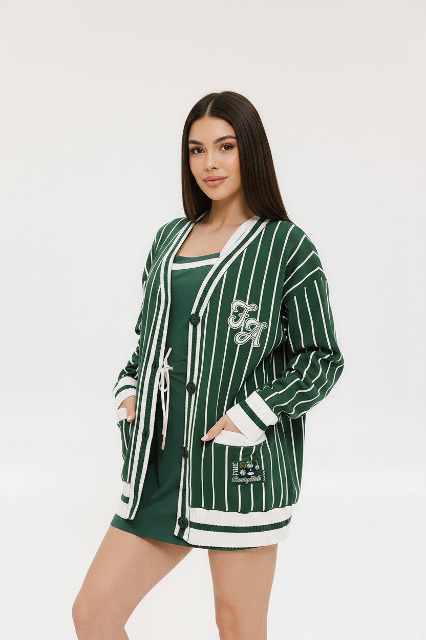 Fore All Pinstripe Dot Cardigan - Green - Skorzie