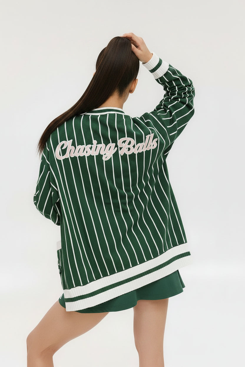 Fore All Pinstripe Dot Cardigan - Green - Skorzie