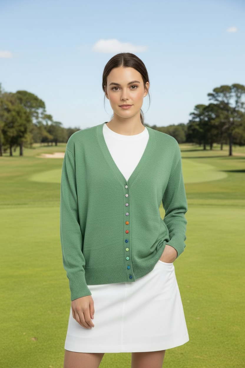 Estheme V-Neck Solid Cardigan - Green - Skorzie