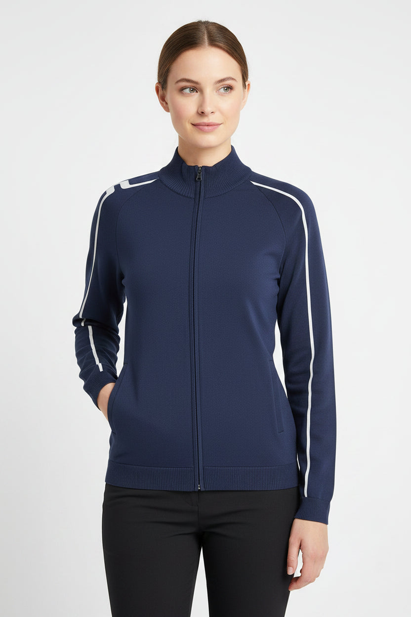 J. Lindeberg Aubree Knitted Zip Sweater Jacket - Vintage Indigo - Skorzie