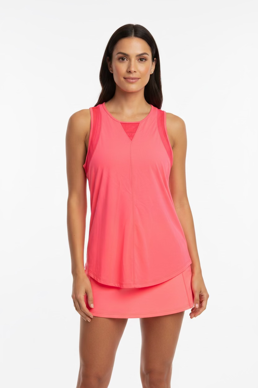 Lucky In Love Sleeveless Mesh Core Top - Coral - Skorzie