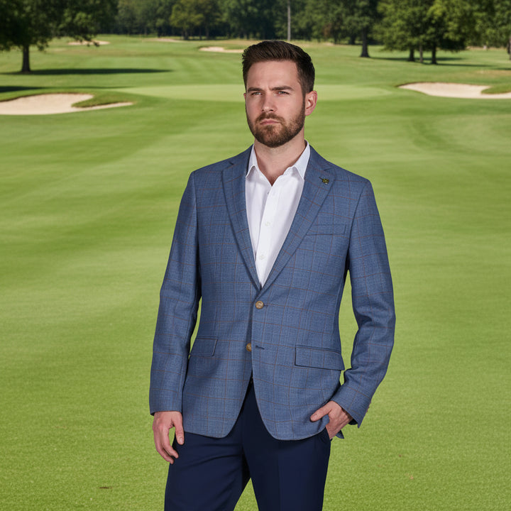CRICKETEER Windowpane Stretch Fabric Regular Fit Sport Coat - Blue - Skorzie
