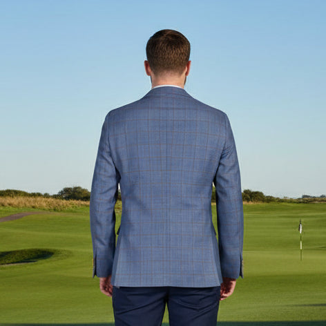 CRICKETEER Windowpane Stretch Fabric Regular Fit Sport Coat - Blue - Skorzie