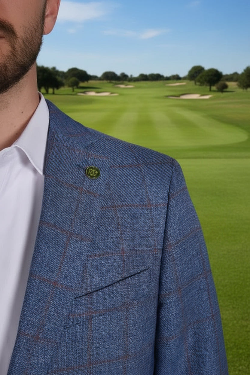 CRICKETEER Windowpane Stretch Fabric Regular Fit Sport Coat - Blue - Skorzie