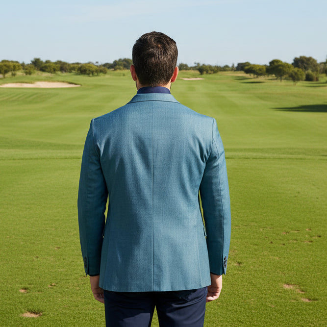 CRICKETEER Herringbone Wool Blend Sport Coat - Blue - 46R - Skorzie