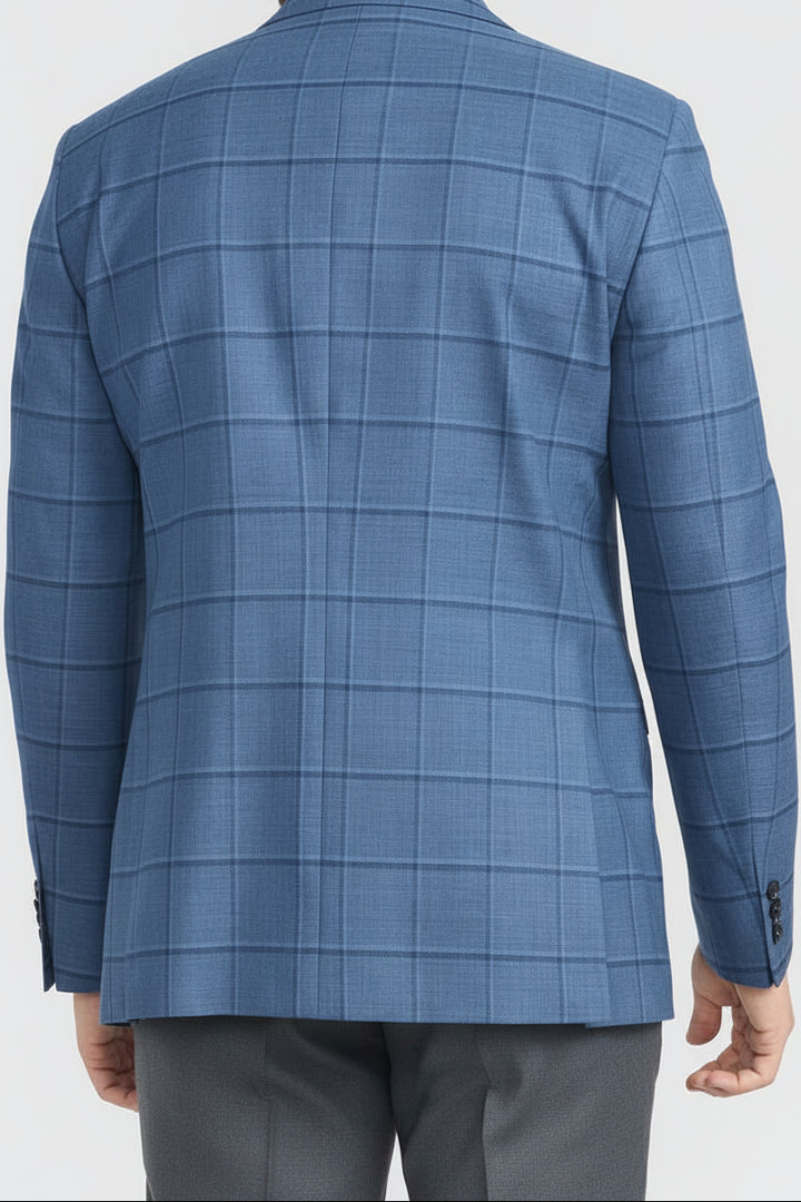 CRICKETEER Windowpane Stretch Fabric Regular Fit Sport Coat - Dark Blue - 42L - Skorzie