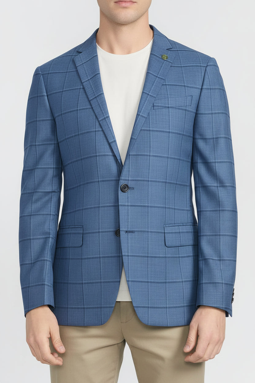 CRICKETEER Windowpane Stretch Fabric Regular Fit Sport Coat - Dark Blue - 42L - Skorzie