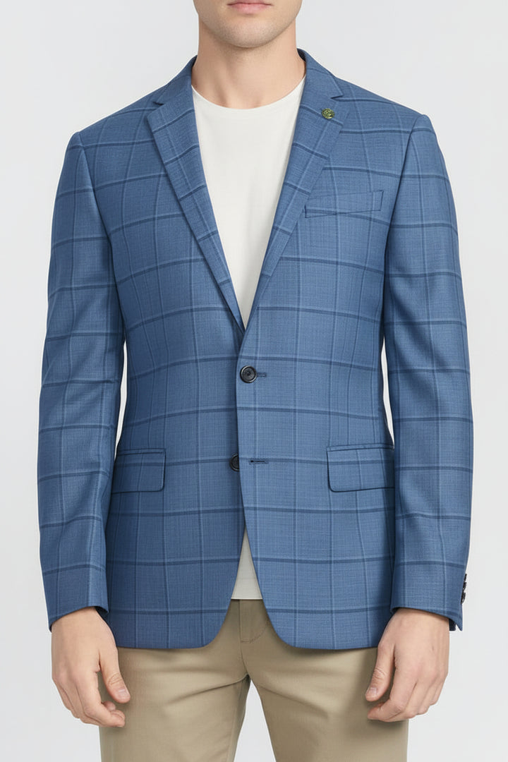 CRICKETEER Windowpane Stretch Fabric Regular Fit Sport Coat - Dark Blue - 42L - Skorzie