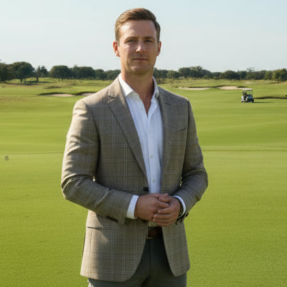 CRICKETEER Windowpane Wool Blend Sport Coat - Tan - 40S - Skorzie